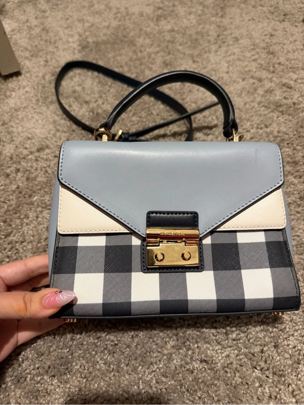Michael Kors 🔥 Plaid Top-Handle Bag in Light Blue and Black